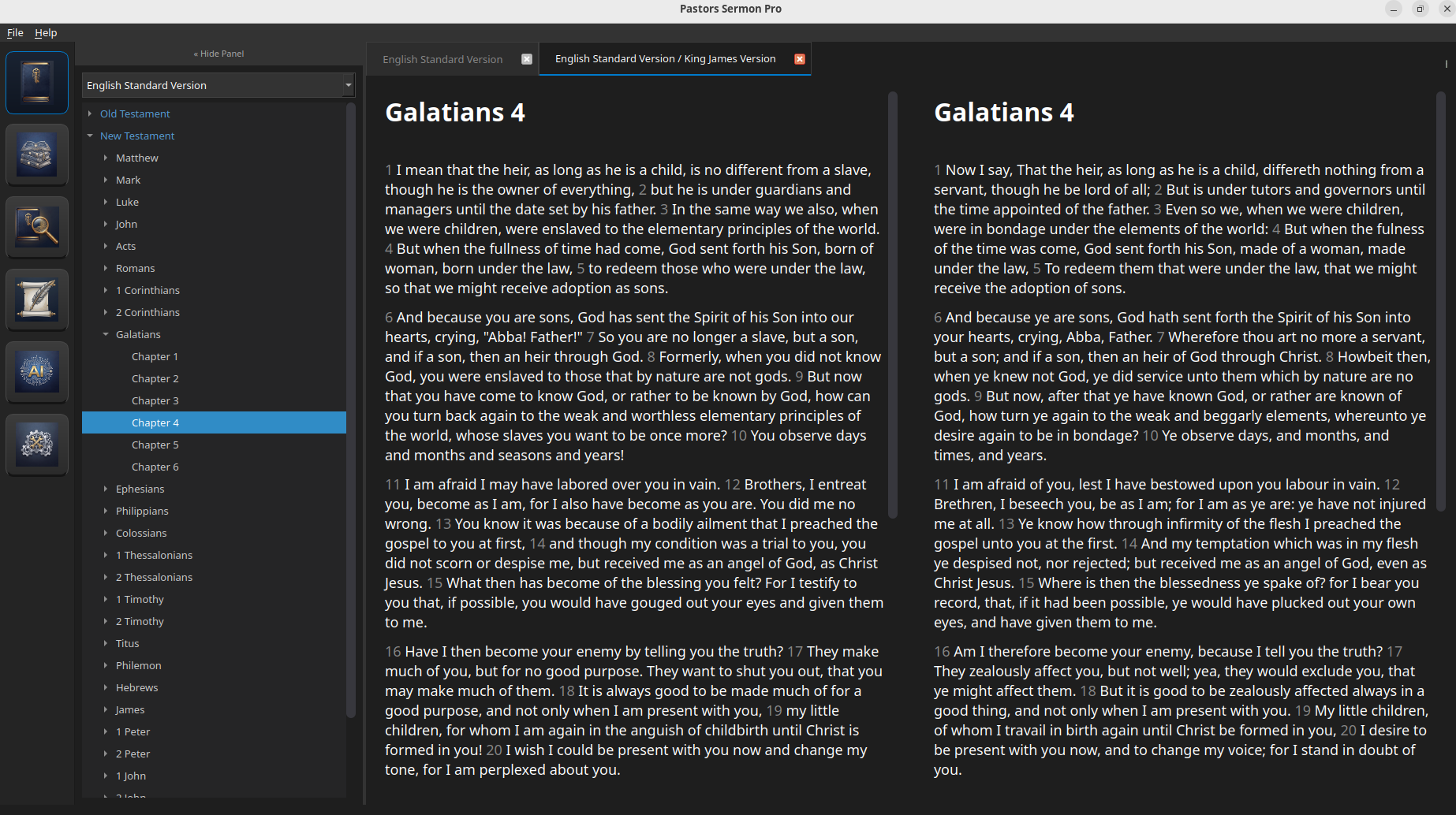 Pastor's Sermon Pro Main Screen with Parallel Bible Reader